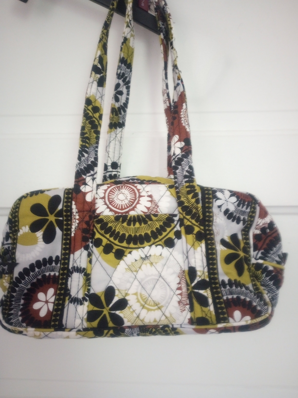 Vera Bradley Quilted Floral Purse in Olive, Brown & Black
